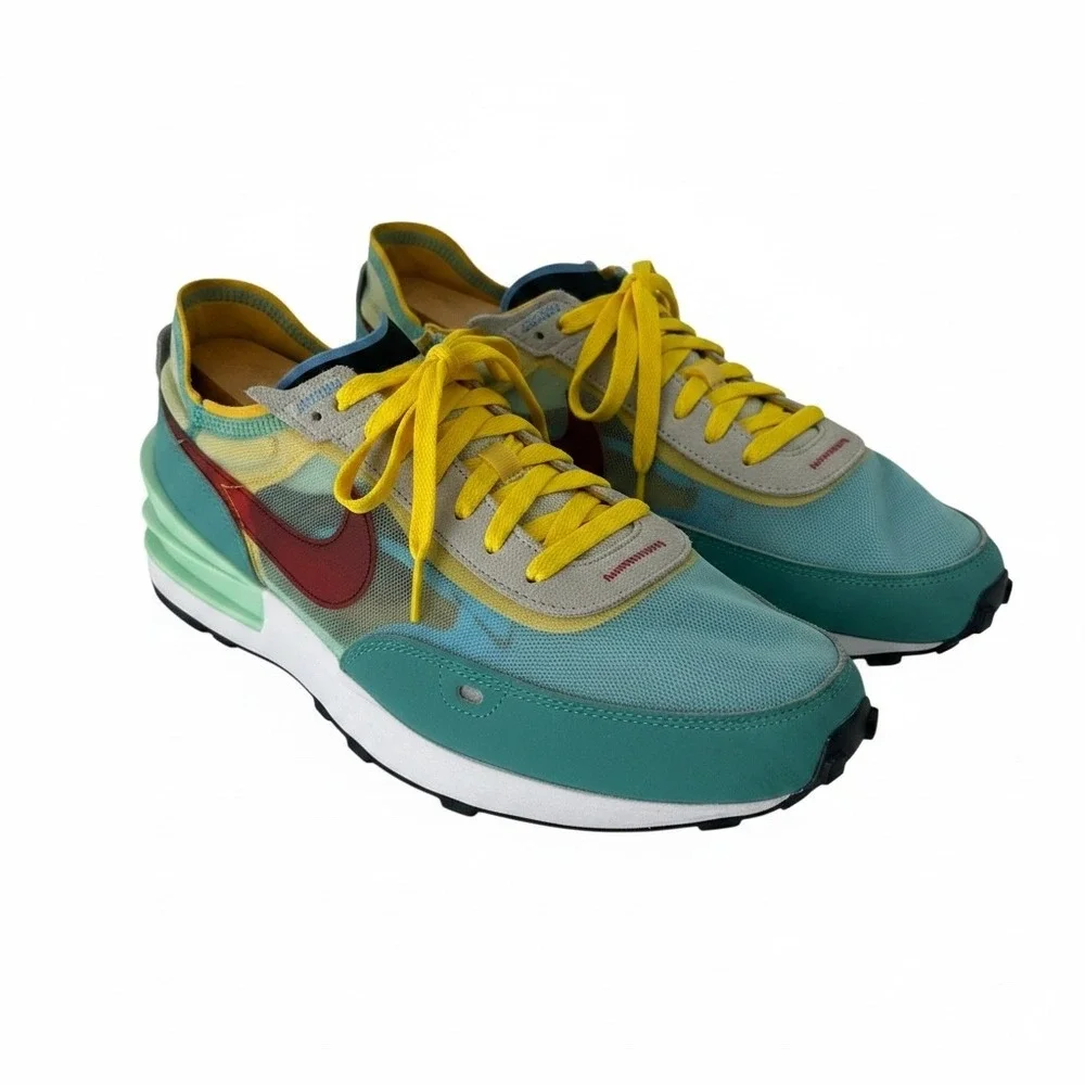 Nike Waffle One Teal Yellow Red Mesh Sneakers DV2103-300 Mens 11